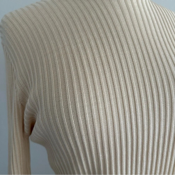 Vintage ANN TAYLOR 100% Silk Long Sleeve Ribbed Top Ivory - Picture 4 of 7